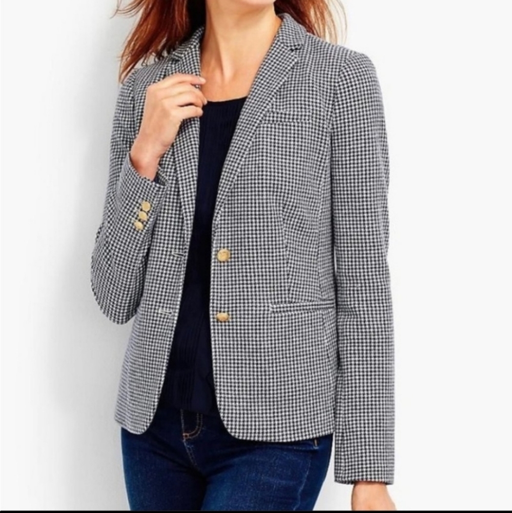 Talbots Aberdeen Knit Blazer in Navy Blue Houndstooth Size 8
